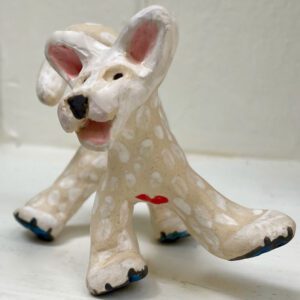 Each “Dancing Quadruped” is handmade and completely unique. Each comes with a “Sleeping Pouch”, a furry blanket and a tiny story brochure. There are dozens in stock at any one time. Please contact the artist and photos and pricing as to what is available will be sent.