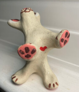 Each “Dancing Quadruped” is handmade and completely unique. Each comes with a “Sleeping Pouch”, a furry blanket and a tiny story brochure. There are dozens in stock at any one time. Please contact the artist and photos and pricing as to what is available will be sent.